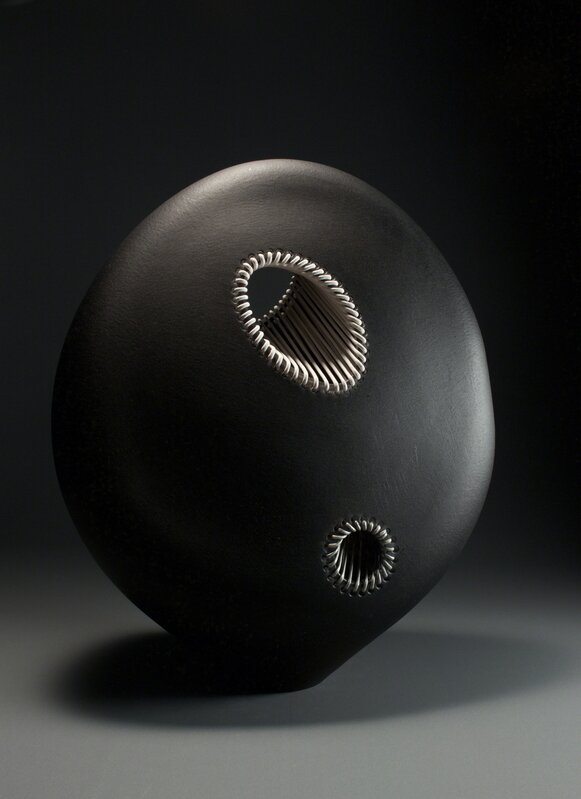 Gerald Vatrin, ‘Coulisse III’, Sculpture, Black blown glass, white/grey leather, Galerie Gosserez