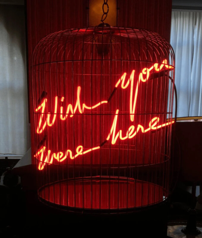 Olivia Steele, ‘Wish You Were Here (Birdcage)’, 2021, Sculpture, Hand Blown and coloured neon with vintage brass birdcage and plexiglass, Art Angels 
