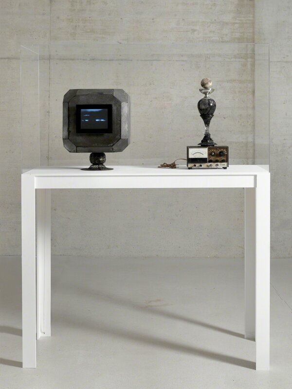 Björn Dahlem, ‘The End Of It All I (Phobos)’, 2010, Sculpture, Wood, steel, vases, measuring instrument, tennis ball, video screen, lacquer, stain, ink, Sies + Höke