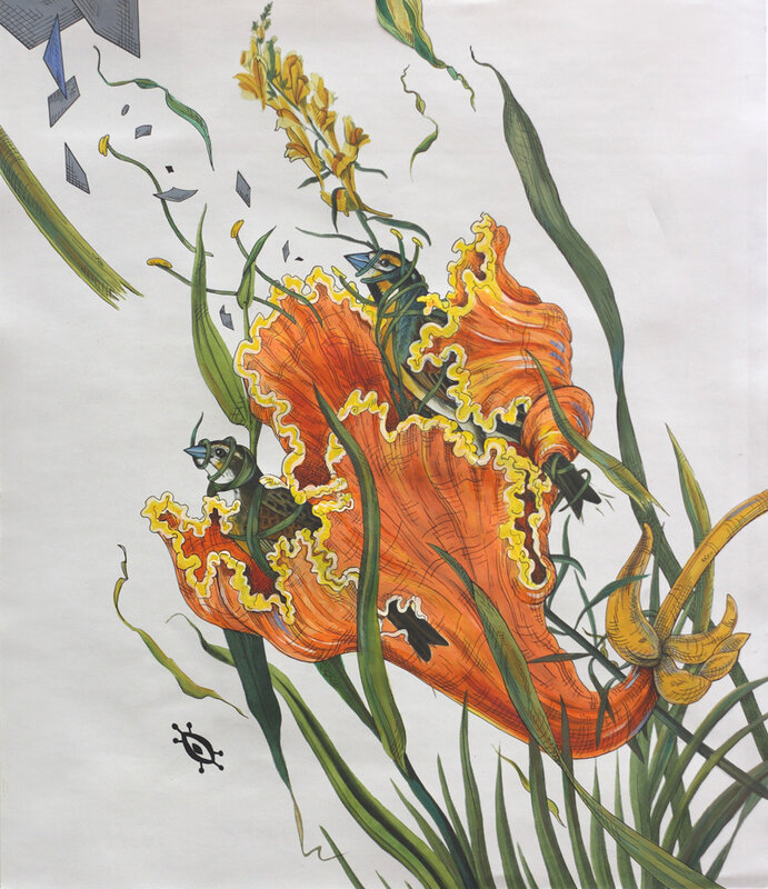 Penelope Gottlieb, ‘Spathodea Campanulata’, 2011, Painting, Acrylic and ink over a digital reproduction of an Audubon print, Gerald Peters Gallery