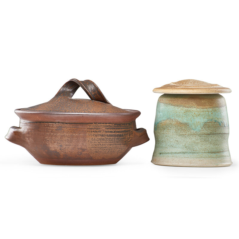 Karen Karnes, ‘Covered casserole and lidded jar, Morgan, VT’, 1980s, Design/Decorative Art, Salt-glazed stoneware, Rago/Wright/LAMA