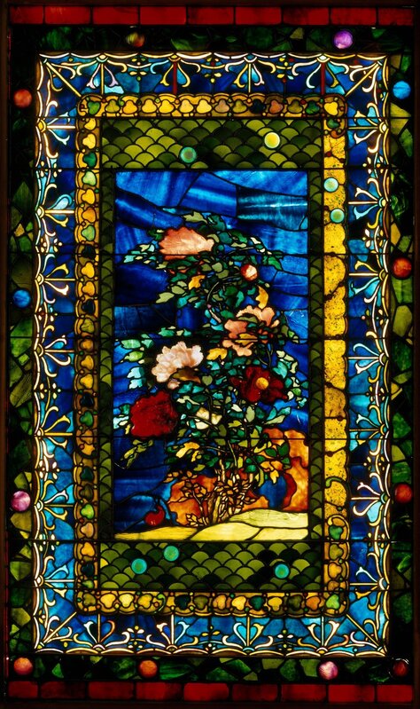 John La Farge, ‘Peonies Blown in the Wind’, ca. 1880, Design/Decorative Art, Leaded opalescent glass, The Metropolitan Museum of Art