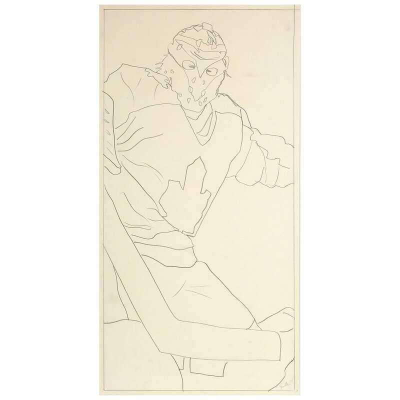 Charles Pachter, ‘Hockey Knights in Canada, Goalie’, 1984, Drawing, Collage or other Work on Paper, Pencil on paper, Caviar20