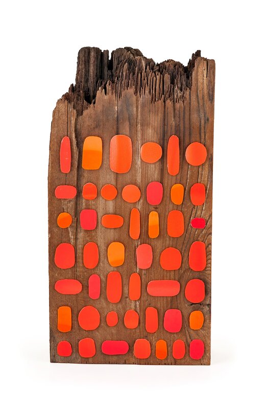 Matt Magee, ‘Orange Totem’, 2016, Sculpture, Detergent bottle cutouts, redwood, THE MISSION