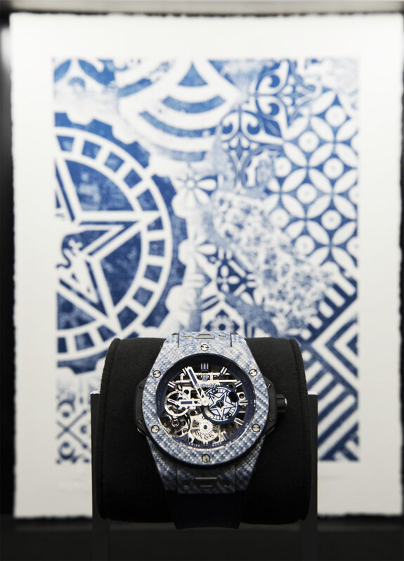 Shepard Fairey, ‘'Star Gear (right)'’, 2018, Print, Rare, very limited print collab. with Hublot Watches. Collector's purchase of Hublot's "Big Bang Meca-10 Shepard Fairey" watch would receive either left or right variant, (framed in concrete). Letterpress print on deckled edge 300gsm cotton rag fine art paper., Signari Gallery
