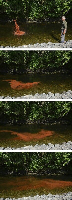 Andy Goldsworthy, ‘Crushed red river stone. Thrown into Scaur Water. Dumfriesshire, Scotland. 2 June 2016’, 2016, Photography, 4 Unique Archival Inkjet Prints Version three, Galerie Lelong & Co.