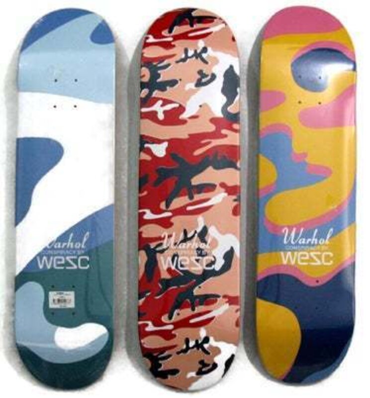 Andy Warhol, ‘Camouflage skateboards set of 3’, 2015, Ephemera or Merchandise, Screenprint on skateboard decks, EHC Fine Art