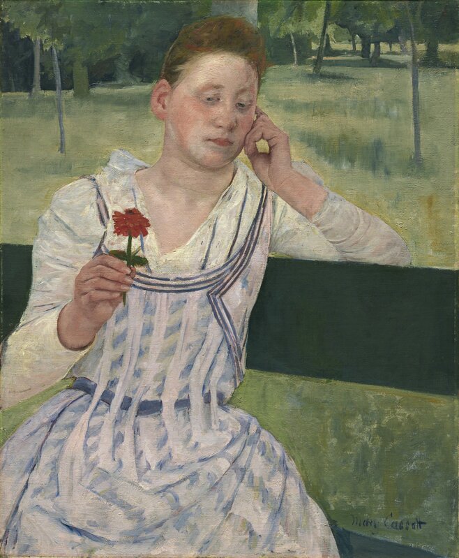Mary Cassatt, ‘Woman with a Red Zinnia’, 1891, Painting, Oil on canvas, National Gallery of Art, Washington, D.C.