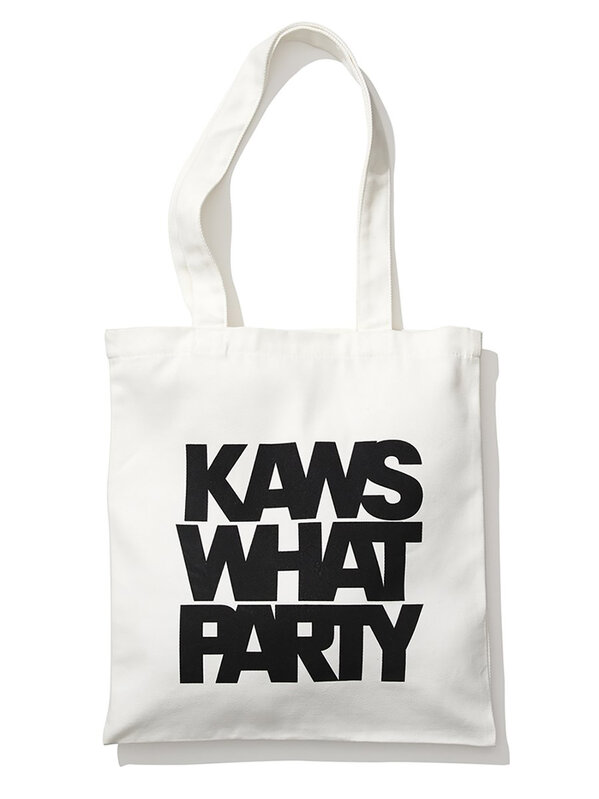 KAWS, ‘'What Party: Urge' Framed Canvas Tote’, 2020, Ephemera or Merchandise, 100% cotton canvas tote, gallery wrapped and custom shadow-box framed in white hardwood molding., Signari Gallery