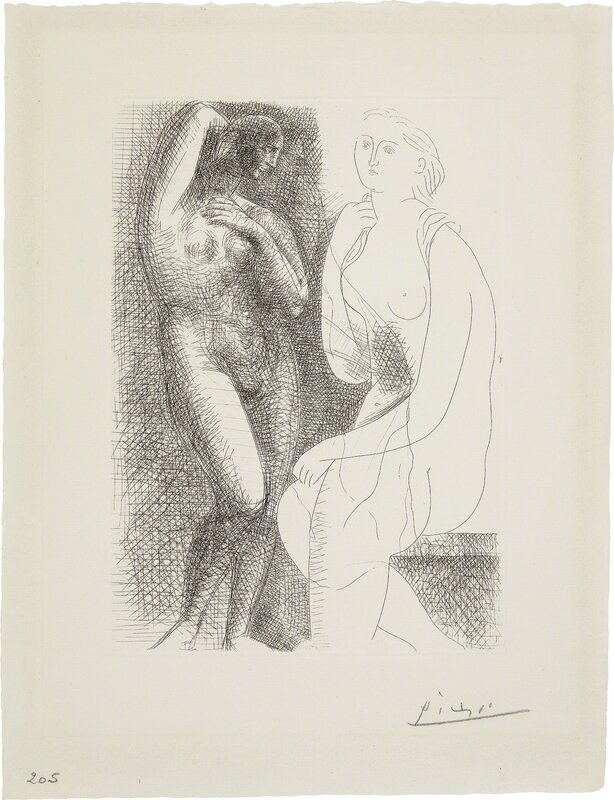 Pablo Picasso, ‘Femme nue devant une statue (Naked Woman in Front of a Statue)’, 1931, Print, Etching on Montval paper with full margins, Phillips