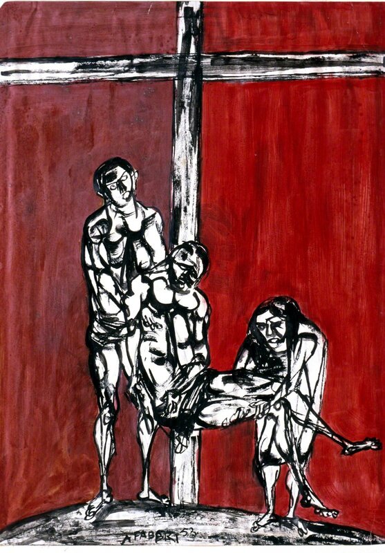 Agenore Fabbri, ‘The Descent from the Cross’, 1953, Drawing, Collage or other Work on Paper, Red and black wash on paper, Clark Art Institute