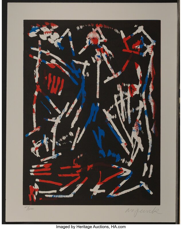 A.R. Penck, ‘Mul, Bul Dang & Sentimentality, from Official Arts Portfolio of the XXIVth Olympiad, Seoul, Korea’, 1988, Print, Woodblock print in colors on paper, Heritage Auctions