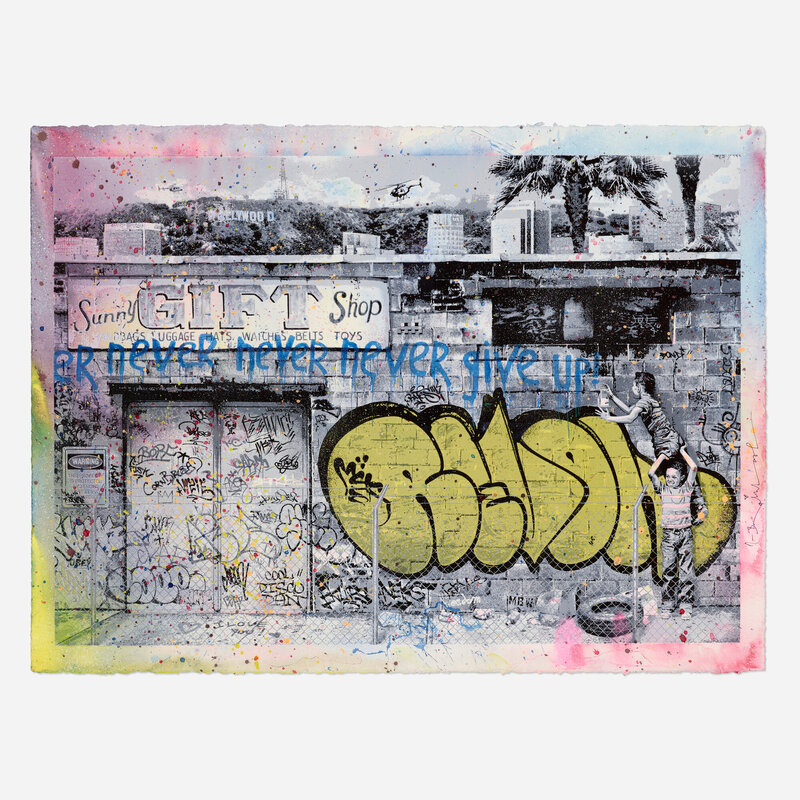 Mr. Brainwash, ‘Never Give Up (Unique)’, 2011, Print, Screenprint with hand-painting and stencil on paper, Rago/Wright/LAMA/Toomey & Co.