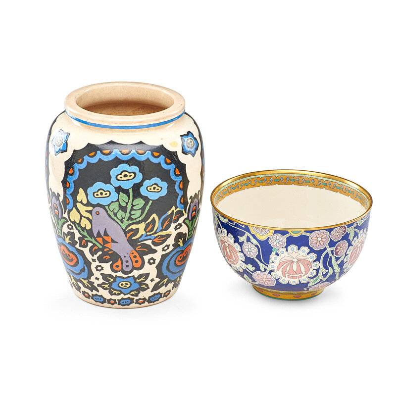 Hazel B. Hill, ‘Vase and bowl’, Design/Decorative Art, Glazed, enamel-decorated, and gilt earthenware and porcelain, Rago/Wright/LAMA/Toomey & Co.