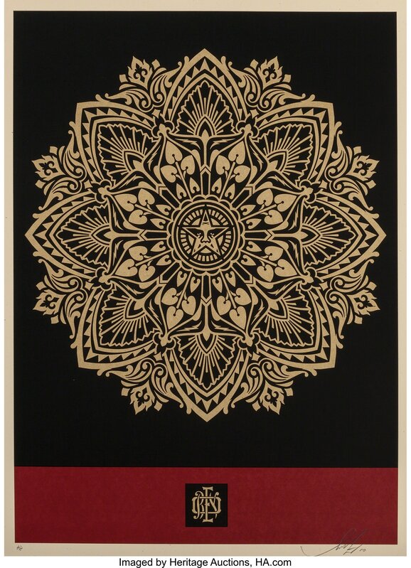 Shepard Fairey, ‘Mandala Ornament (Red/Gold)’, 2010, Print, Screenprint in colors on speckled paper, Heritage Auctions