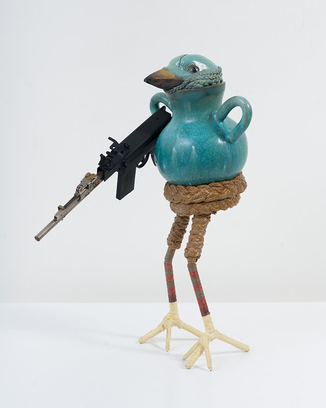 Ravi Zupa, ‘New York Birdpot Creature 6’, 2019, Sculpture, Ceramic clay, steel rod, rope, twine, acrylic paint, typewriter and stapler parts, Hashimoto Contemporary