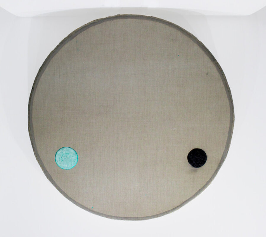 Washed Linen With Aqua and Black Circle