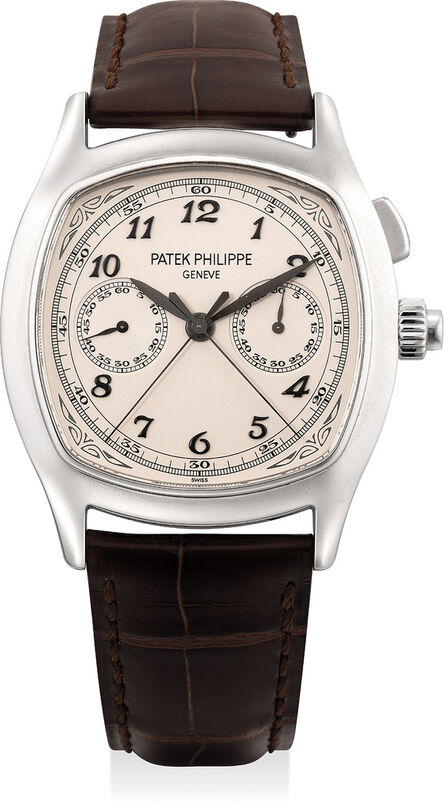 Patek Philippe, ‘An extremely fine and rare stainless steel single button split-seconds chronograph wristwatch with original Certificate of Origin, additional solid case back, accessories, and original boxes, in its factory seal’, 2010