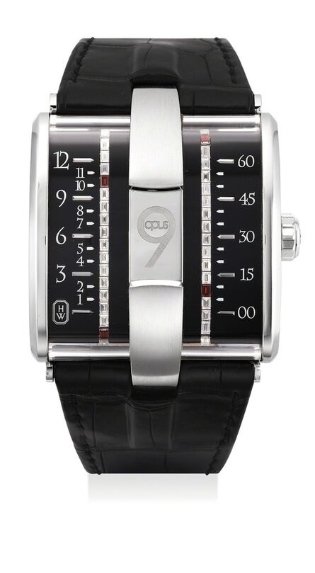 Harry Winston, ‘A very fine and rare limited edition white gold, diamond-and-garnet-set wristwatch with belt time indicators, international warranty and presentation box, numbered 50 of a limited edition of 100 pieces’, Circa 2009
