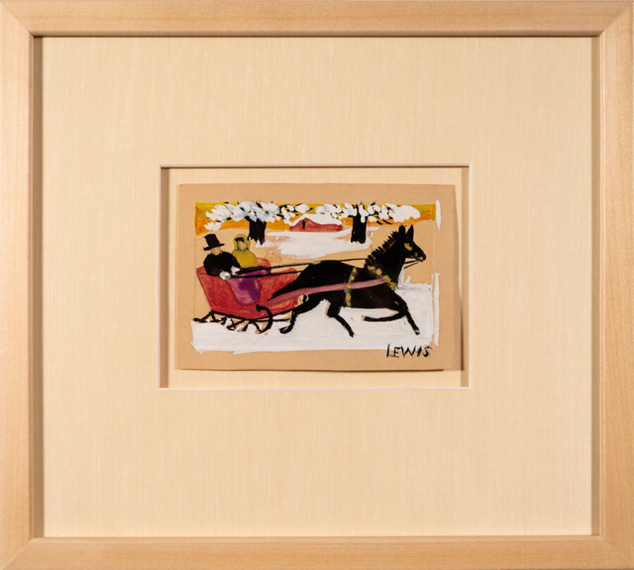Sleigh Christmas Card - bright, colourful, Canadian, folk art, oil on board