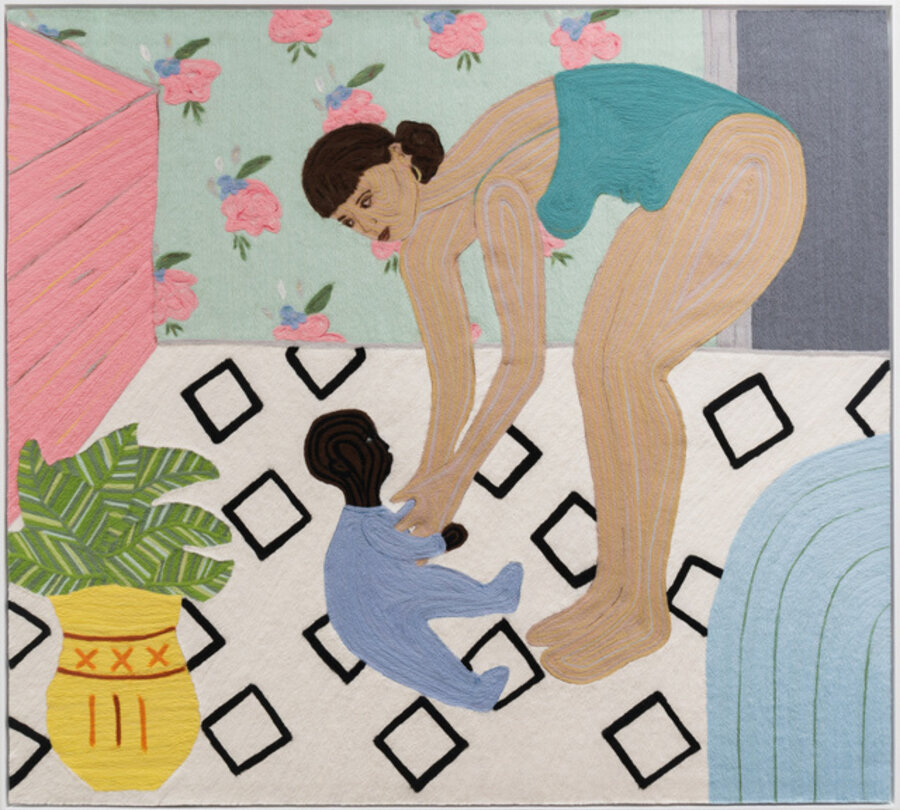 Mother and Child on Blue Mat