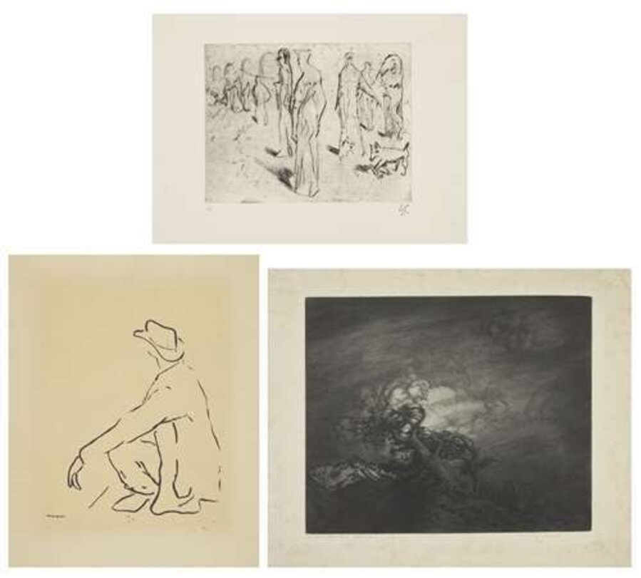 Untitled; Tree in a storm;Untitled (seated figure)