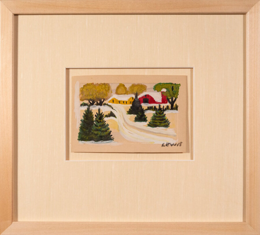 Red/Yellow House Christmas Card - colourful, Canadian, folk art, mixed media