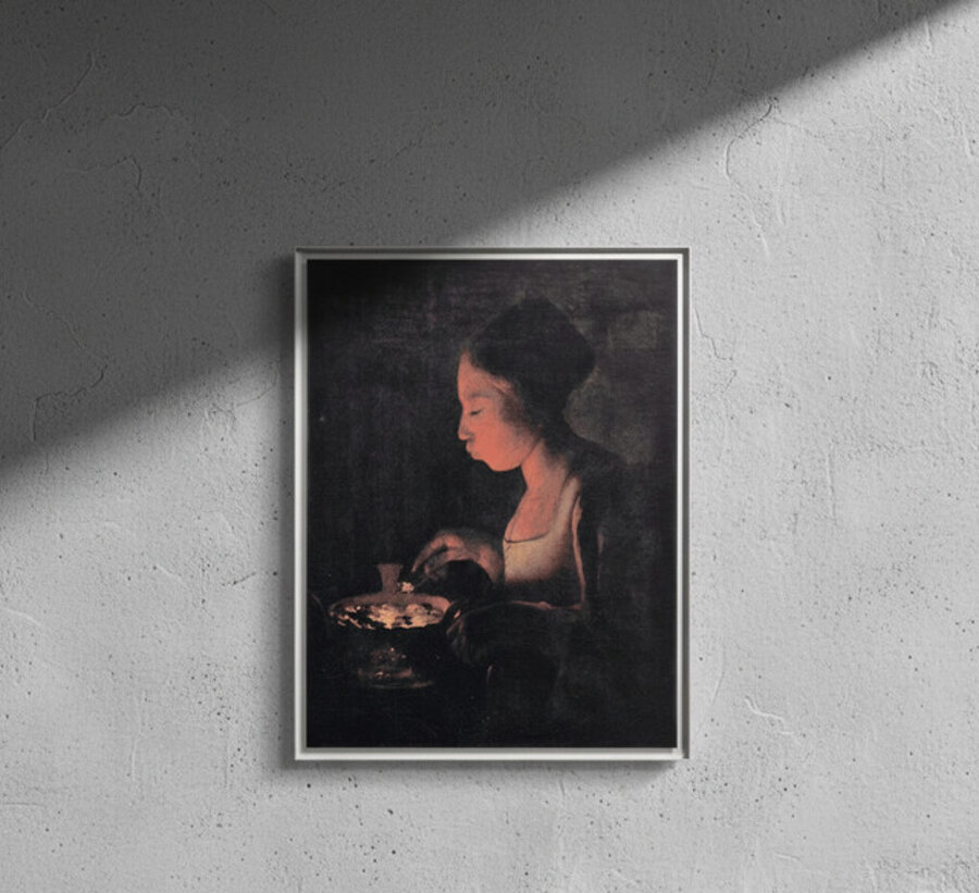 A Girl Blowing on a Brazier