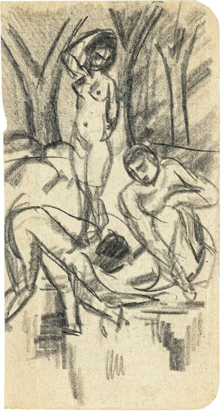 Franz Marc, ‘Nackte Männer Wasser schöpfend (verso: Studie eines weiblichen Aktes)’, 1913