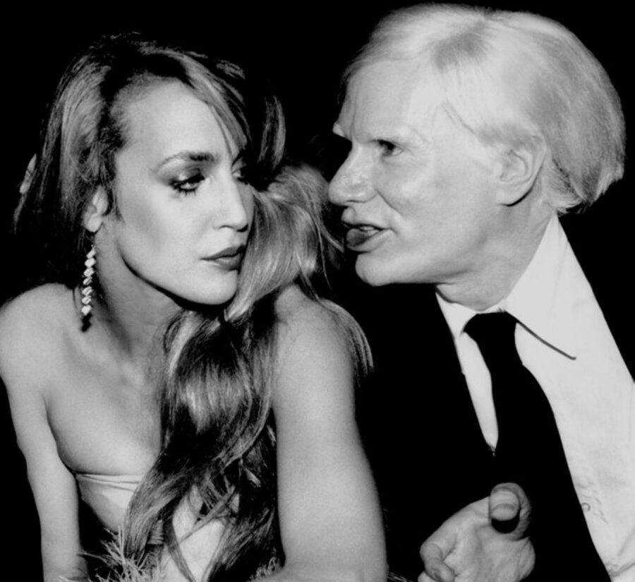 Jerry Hall and Andy Warhol at Studio 54, 1977