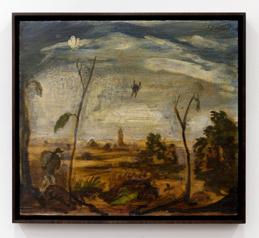 Untitled (Paesaggio con figura umana, ragno, cavalletta e farfalla)