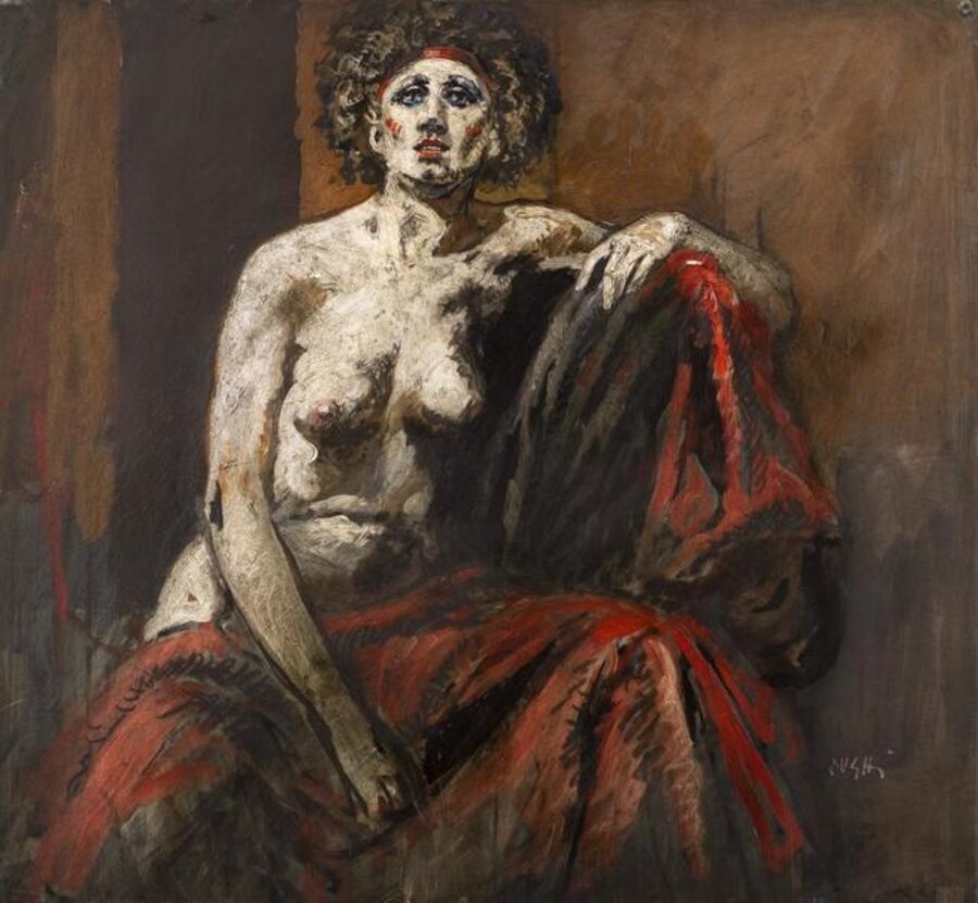Donna Con Panno Rosso