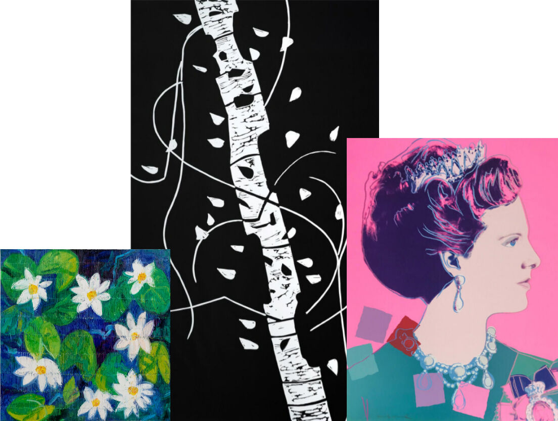Collage of three artworks on a white background