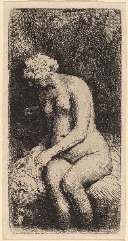 Rembrandt van Rijn, ‘Nude Seated on a Bench with a Pillow (Woman Bathing Her Feet at a Brook)’, 1658