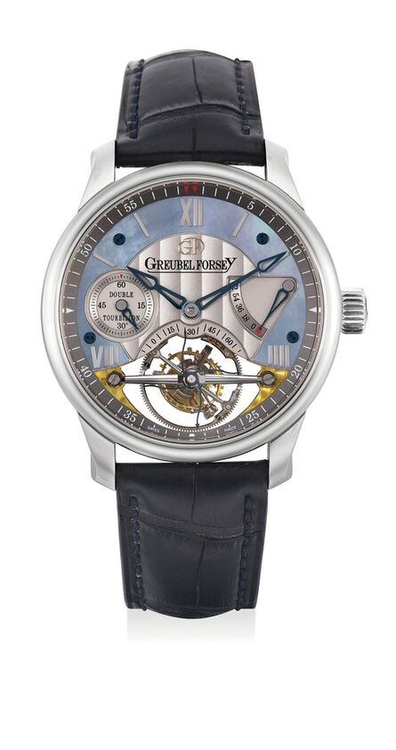 Greubel Forsey, ‘A rare and exceptional platinum double tourbillon wristwatch with 72-hour power reserve and mother of pearl dial, with Greubel Forsey presentation box and certificate’, 2009