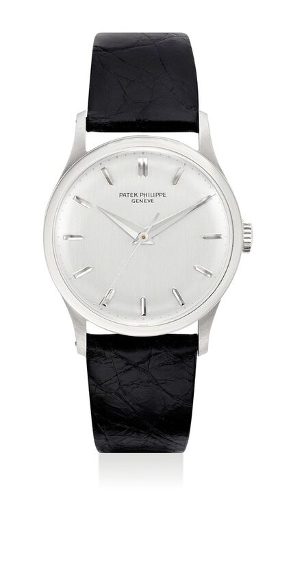 Patek Philippe, ‘A very fine and early white gold wristwatch with sweep center seconds and box’, 1968