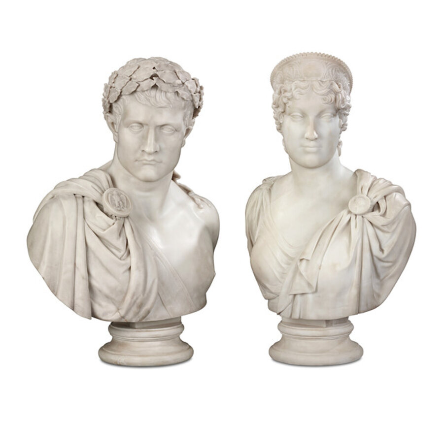 Pair of Carrara Marble Busts of the Emperor Napoleon and Empress Marie Louise