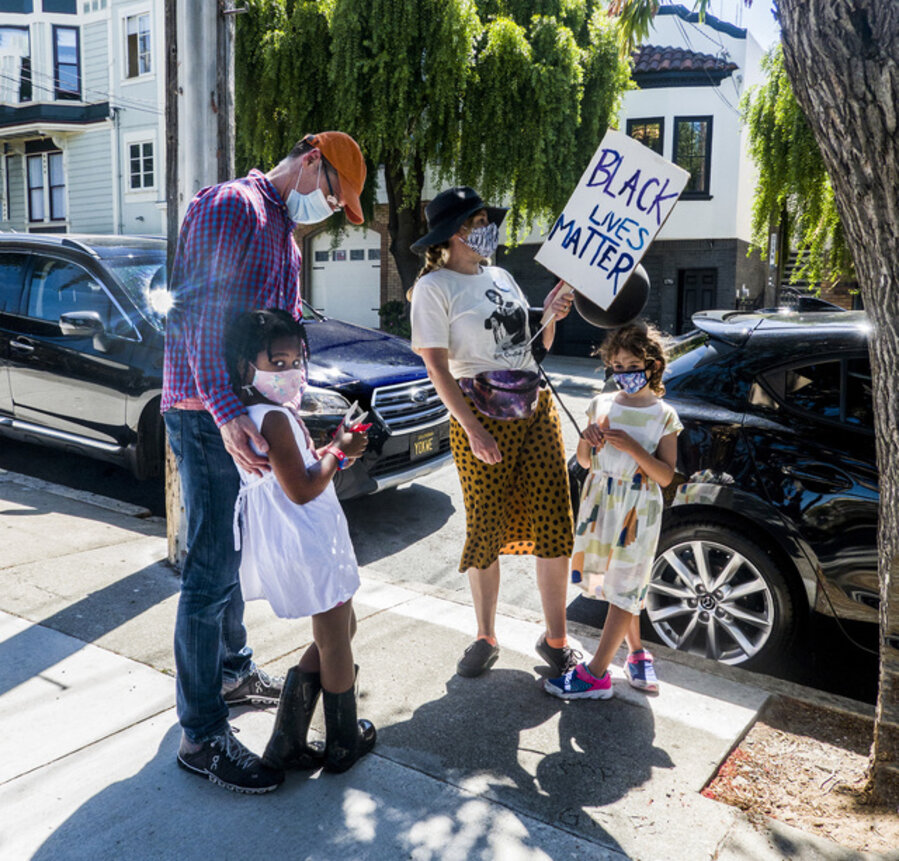 Family preparing for “BLACK LIVES MATTER” Harvey Milk Civil Rights Academy march through the San Francisco Castro district on July 4, 2020