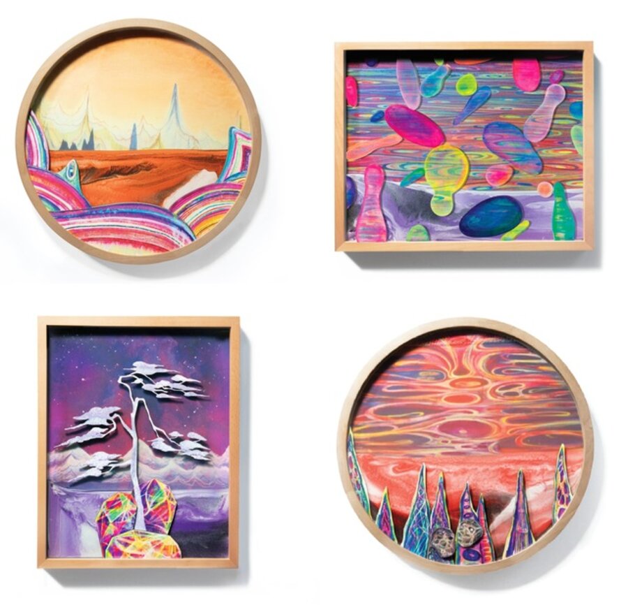 Set of 4 - Mountain Beyond, Winter Solstice, Sunrise and Sunset, The bubble will not break, the time will not be flowing from the past to the future