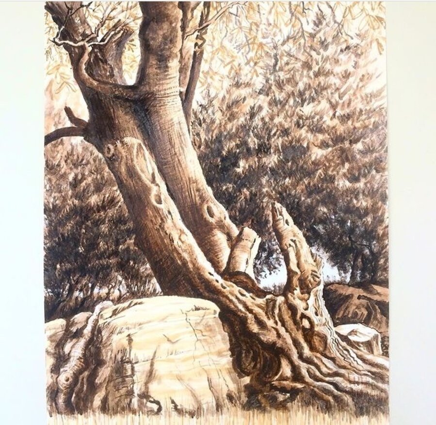 911 Steel Beam Rust Drawing (Root Over Rock)