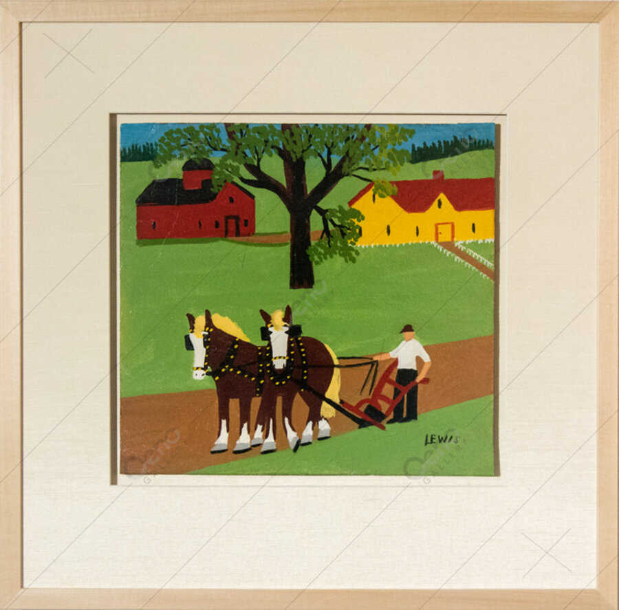 Horses Plowing in Spring - Bright and colourful folk art