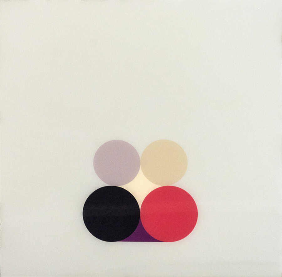 Purple Still LIfe 3 - bright, geometric minimalist, acrylic on plexiglass