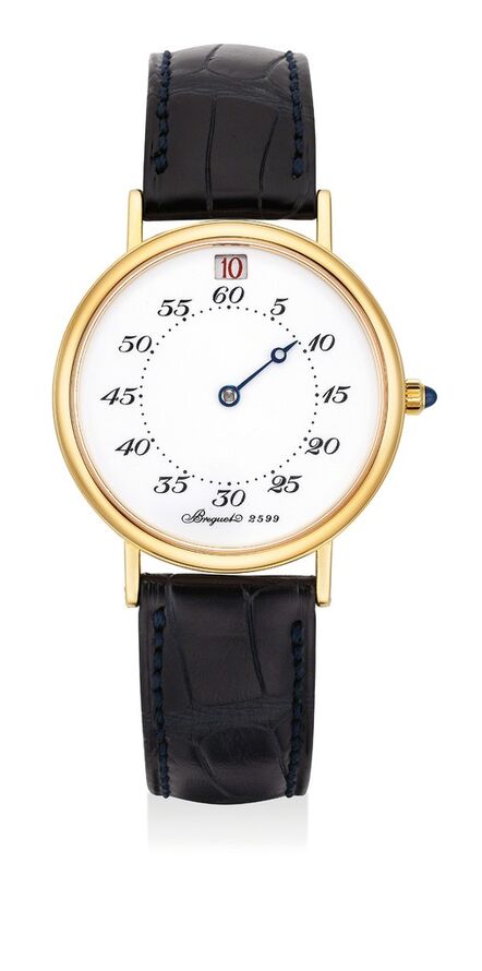 Breguet, ‘A fine, very rare and unusual yellow gold wristwatch with enamel dial and jump hours, numbered 658 of a limited edition of 800 pieces’, Circa 1990