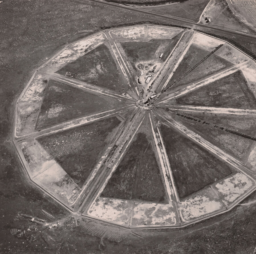 Center-Pivot Irrigation Circle Converted to Hold Livestock, Southern Idaho
