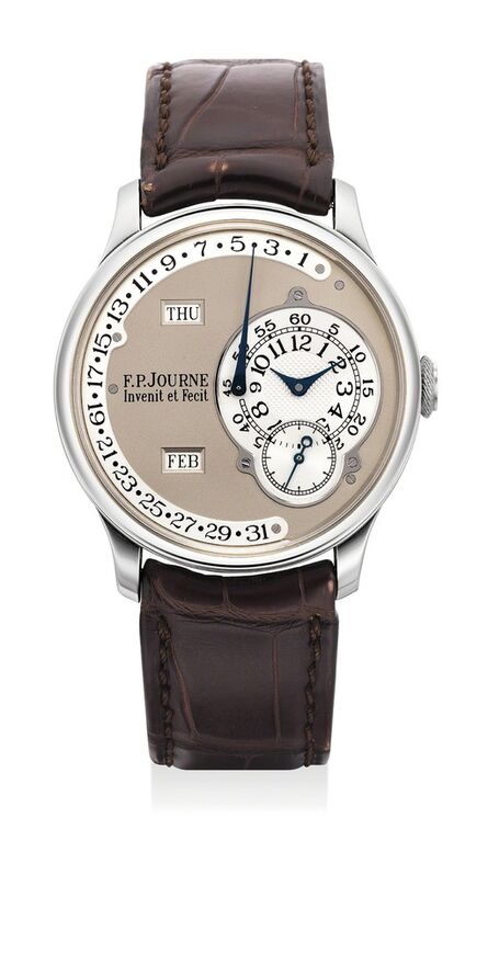 F.P. Journe, ‘A fine and attractive platinum annual calendar wristwatch with day, date and month indication, retrograde date hand, Certificate of Authenticity and presentation box’, Circa 2007