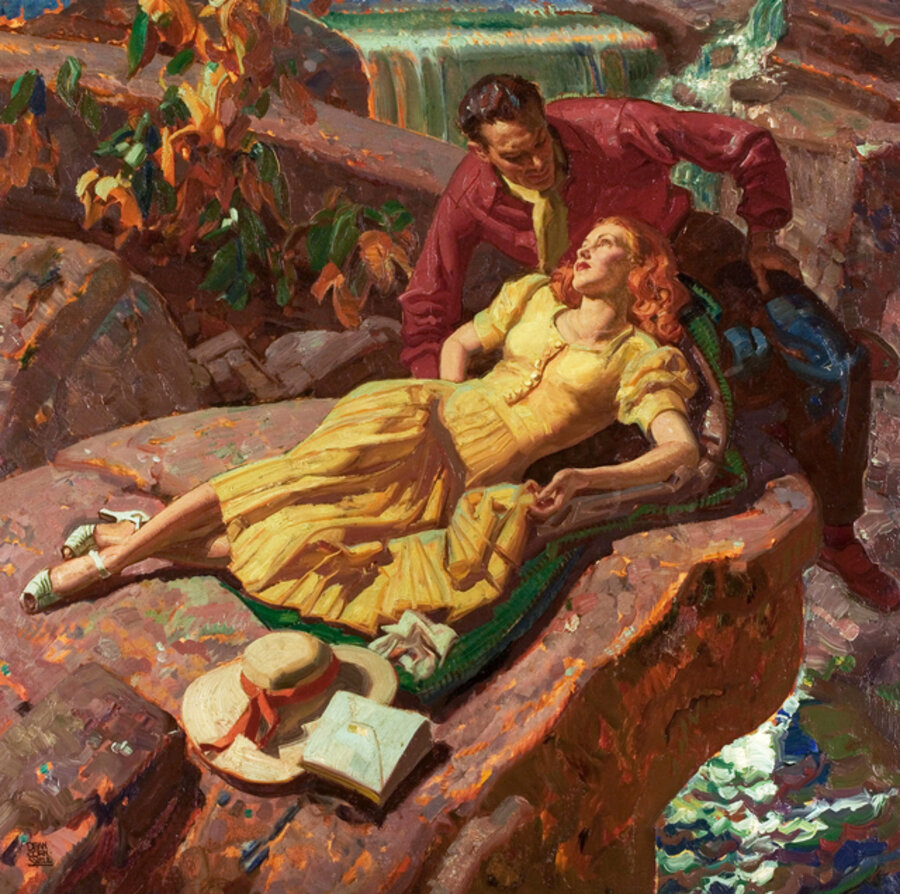Couple on Rocks Art Deco