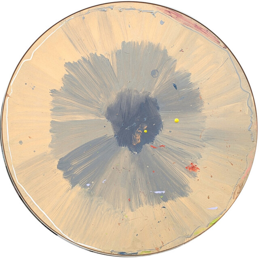 "Reel" Modern Abstract Neutral Toned Circular Shaped Canvas Painting