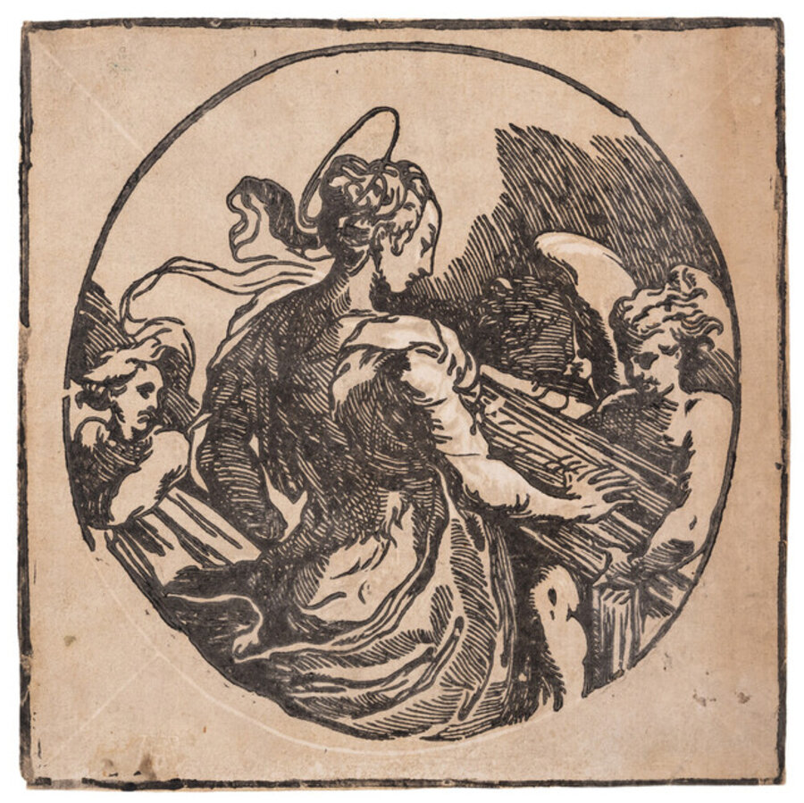 St Cecilia playing her harpsichord held by an angel, after Parmigianino (1503-1540)