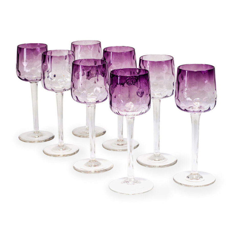 9 wine glasses „Meteor“ Koloman Moser around 1900 Coloured glass, mouth blown