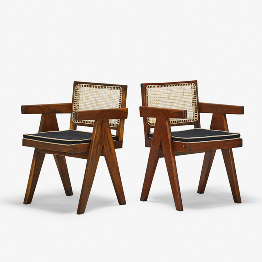 Two V-Leg armchairs from the Chandigarh administrative buildings, France/India